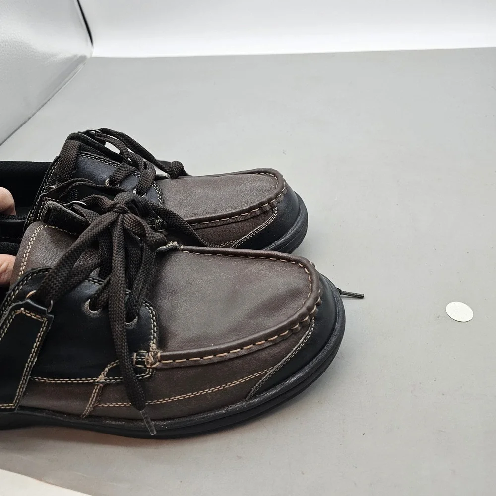 Orthofeet Mens Brown Black Leather Boat Shoes Lace Up Orthopedic Loafers 12in